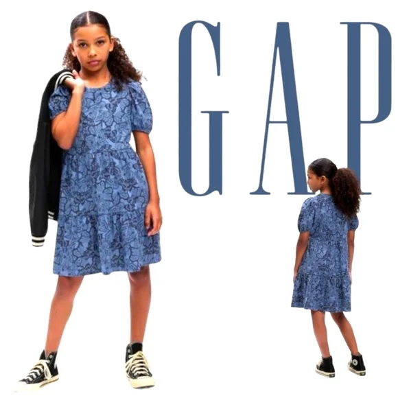 GAP Kids Puff Slv School Dress Blue Butterfly Print Girls LG (10-11 years) NWT - Picture 9 of 9